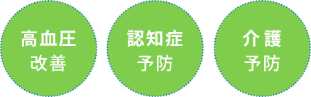 高血圧改善、認知症予防、介護予防